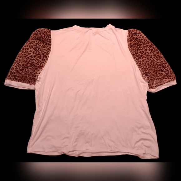 2/$35 White T, Sheer Leopard Puff Short Sleeves, Sequins Leopard Lip Design, 2X - Picture 4 of 6